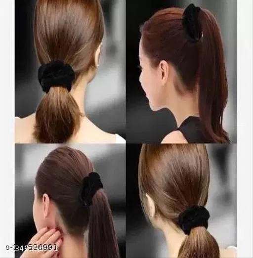 Polyester Hair Ties for Women, Pack of 6 (Black)