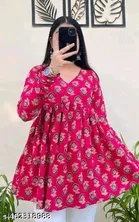 Rayon Printed Short Kurti for Women, Pink 