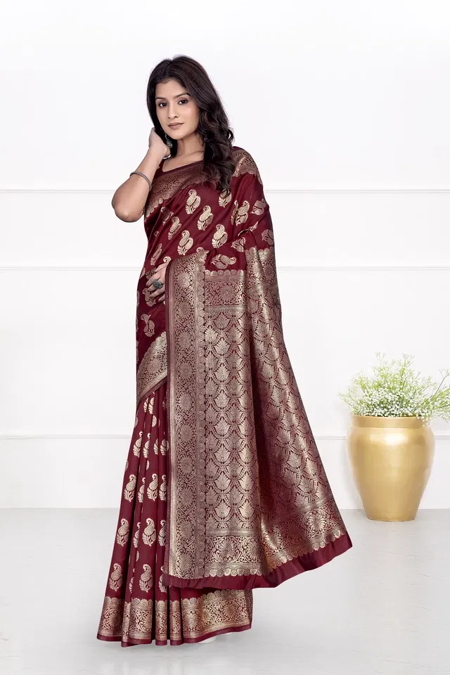 Jacquard Woven Design Saree for Women, Maroon (6.3 m)