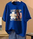 Cotton Blend Printed T-shirt for Women, Blue 