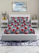Arch Fab Grey Red Floral Flat Double Bedsheet 88X90 Inch