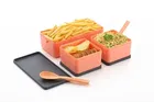 Plastic 3-in-1 Compartment Lunch Box with Spoon & Fork 