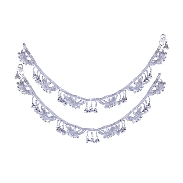 Brass Rhodium Plated Anklet Set (Silver, Set of 1)