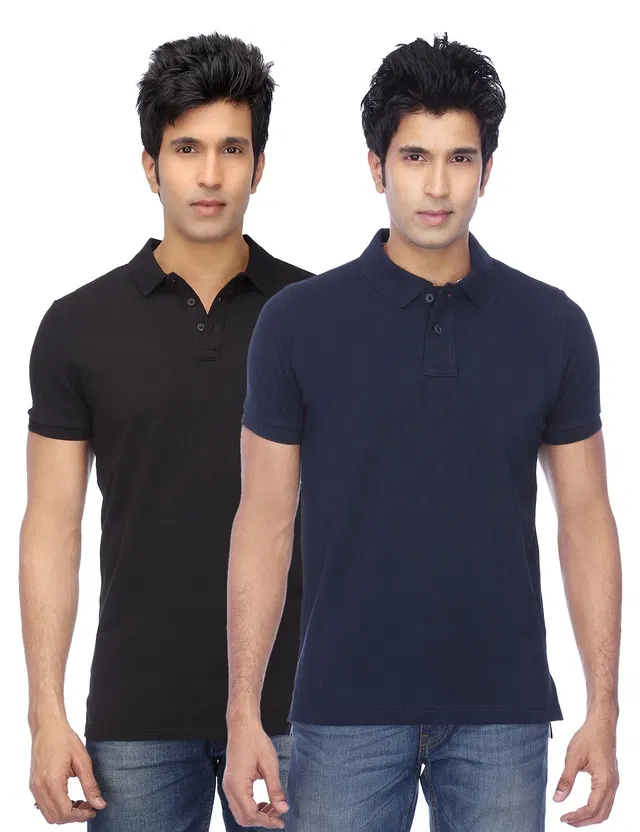Polo Solid Cotton Blend T-shirts for Men, Pack of 4 (Multicolor, XL)