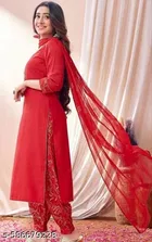 Embroidered Rayon Slub Kurta Set for Women 
