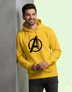 Fleece Printed Hoodie for Men, Yellow 