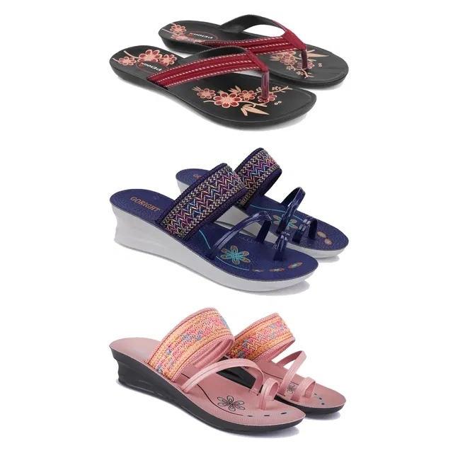 Flats with 2 Pairs Heels for Women (Multicolor, 8) (Set of 3)