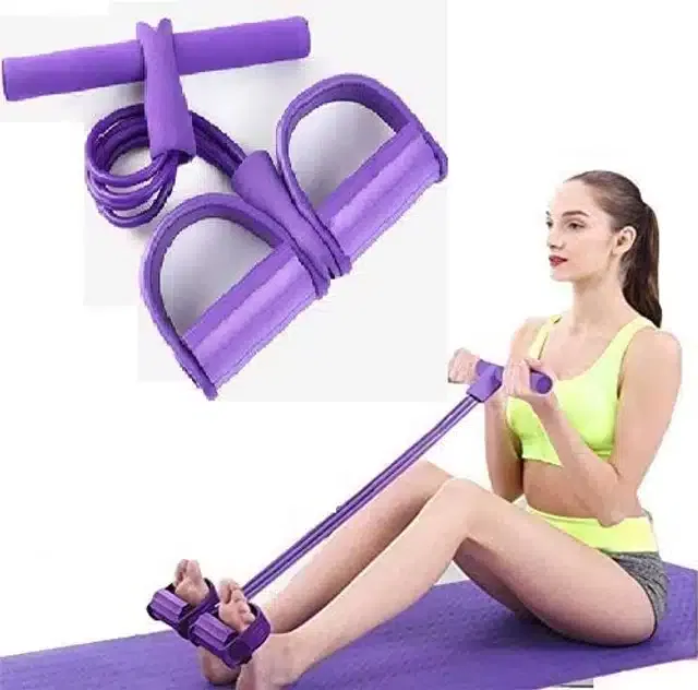 Elastic Pull Rope Sit-Up Band with Non-Slip Handle (Multicolor)