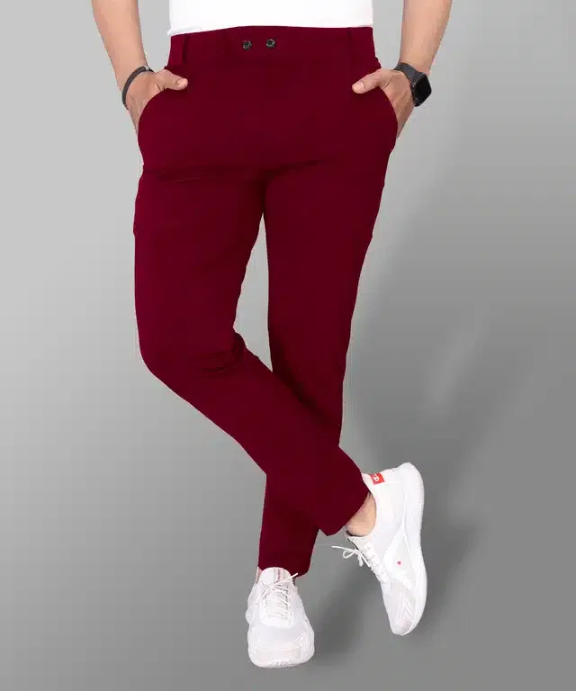 Lycra Blend Trouser for Men (Maroon, 30)