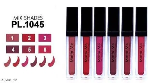 Liquid Lipstick for Women, Multicolor, Pack of 6