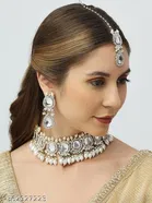 Uncut Kundan Diamond Pearl Choker with Maang Tikka for Women 