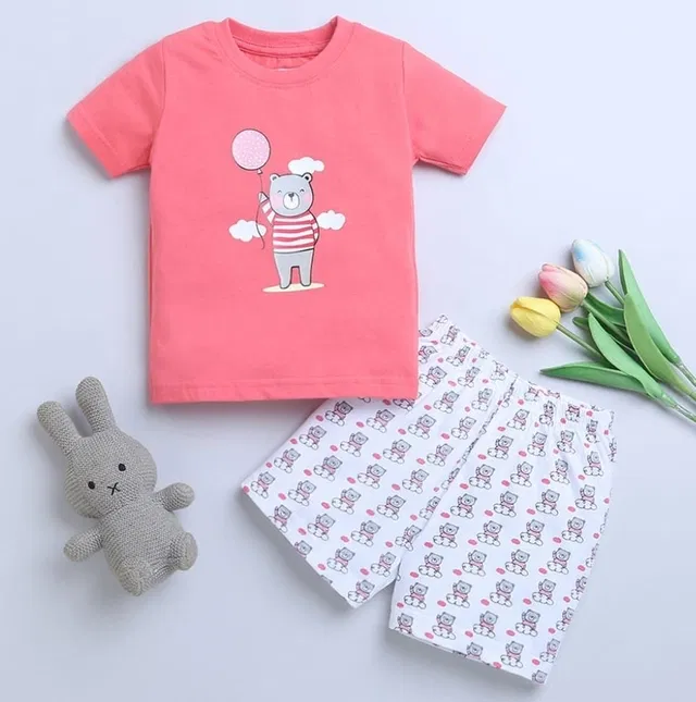 Hosiery Clothing Set for Kids (Pink & White, 0-6 Months)