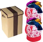 Canvas Laundry Basket,Brown & Pink,  