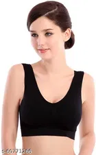Viscose Spandex Sports Bra for Women, Black 