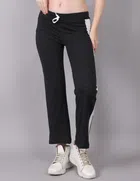 Cotton Colorblocked Trackpant for Women (Black, M)