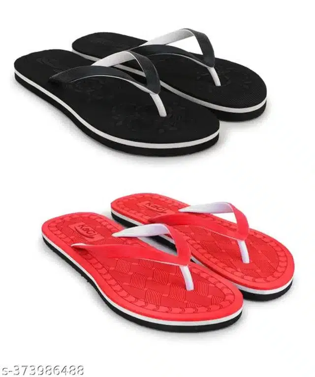 Slippers for Women (Black & Red, 4) (Pack of 2)