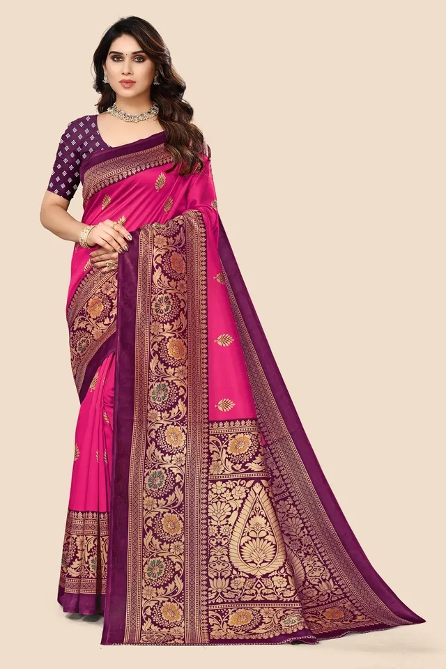 Mysore Silk Printed Saree for Women (Pink, 6.3 m)