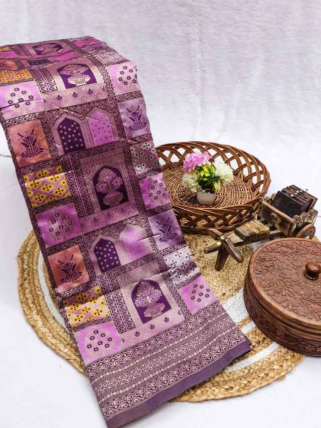 Litchi Silk Zari Woven Saree for Women, Purple (6.3 m)