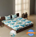 Sarangi Ivory Blue Flower Fitted Double Bedsheet 190X183X20Cm