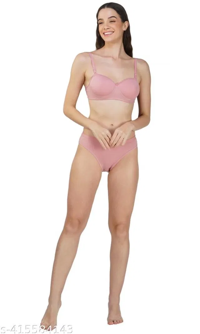 Cotton Blend Solid Lingerie Set for Women (Multicolor, 40A)
