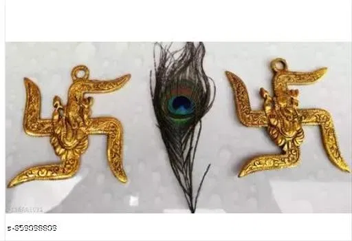 Lord Ganesha Wall Hanging, Pack of 2 (Brass, Yellow)