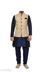 Banarasi Dupion Silk Solid Kurta with Pyjama & Jacket for Men 