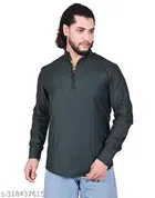 Cotton Solid Short Kurta for Men, Green 