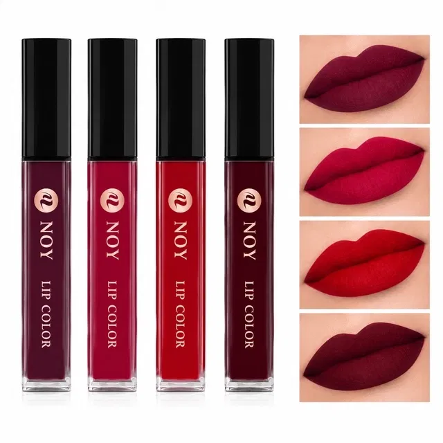 NOY Non Transfer Smudge Proof Long Lasting Liquid Matte Lipstick, Wine, Cherry Pink, Red Maroon, 16 ml [Pack of 4]
