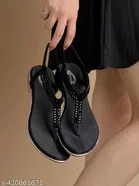 Shoetopia Black Embellished Flat Sandals 