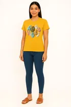 Cotton Blend Printed T-shirt for Women, Mustard 
