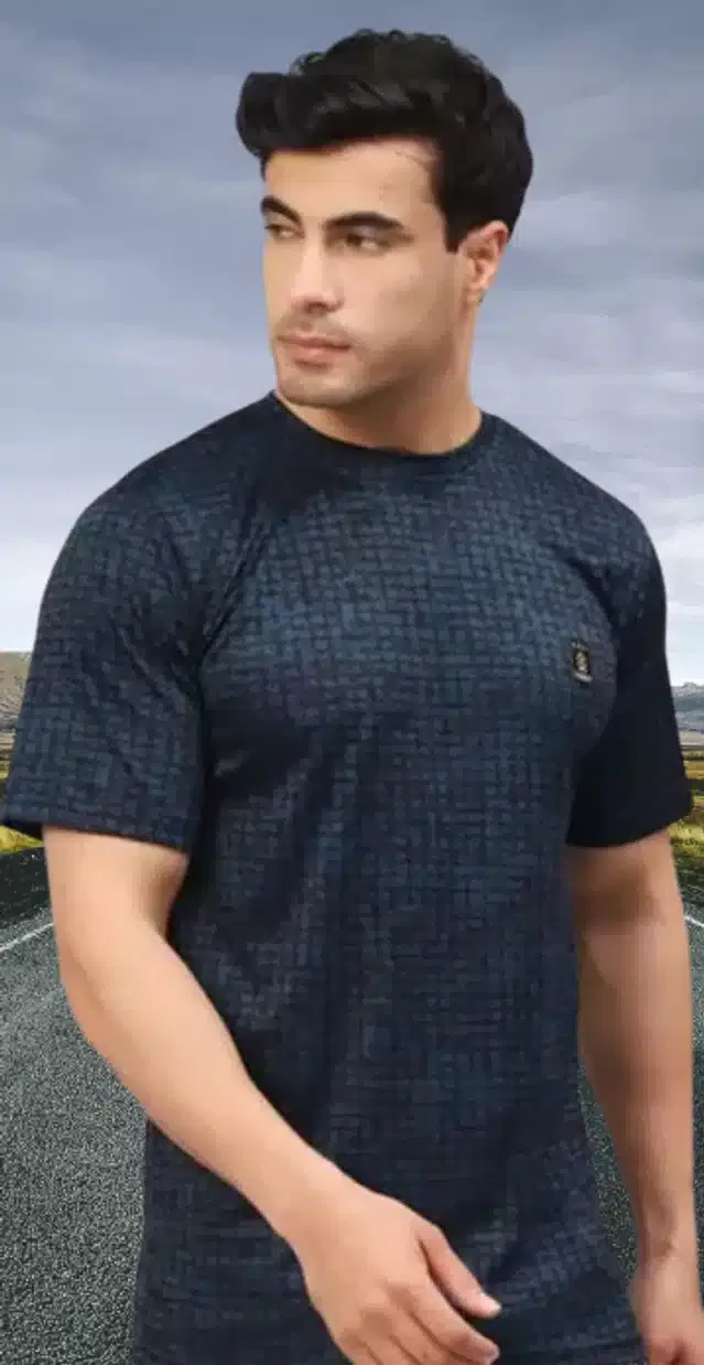 Half Sleeves T-Shirt for Men (Navy Blue, L)