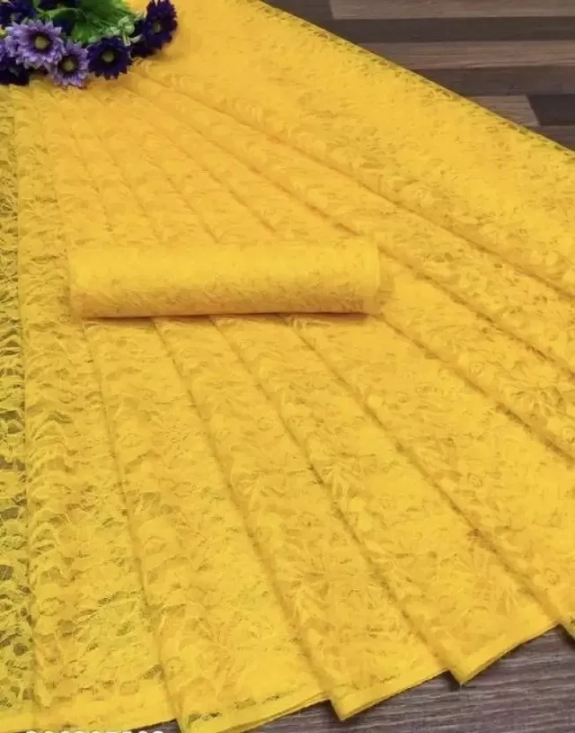 Net Floral Saree for Women (Yellow, 6.3 m)