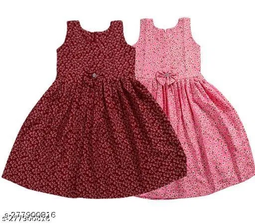 Frocks & Dresses for Girls, Pack of 2 (Maroon, 6-7 Years)