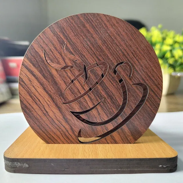 MDF Wooden 6 Pcs Coasters with Stand (Brown, Set of 1)