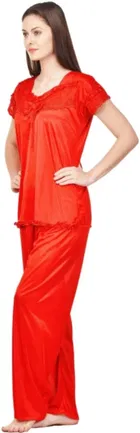 Satin Solid Nightsuit Set for Women 