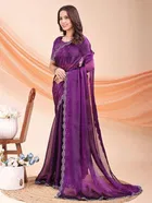 Organza Embellished Saree for Women, Purple 