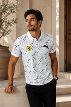 Casual Wear Printed Polo Neck Polycotton T-Shirt, White 