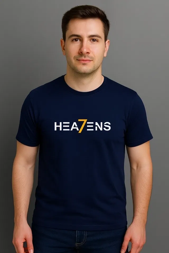 Round Neck Printed T-Shirt for Men (Blue, XXL)