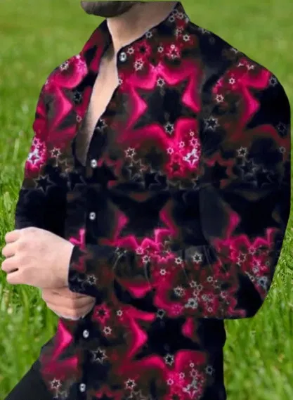 Lycra Printed Shirt For Men, Red (S)
