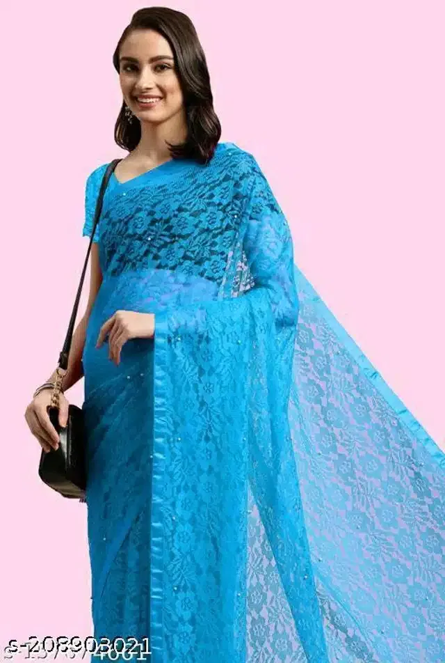 Net Saree for Women (Sky Blue, 6.3 m)