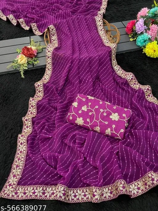 Elegant Saree for Women (Purple, Free Size)