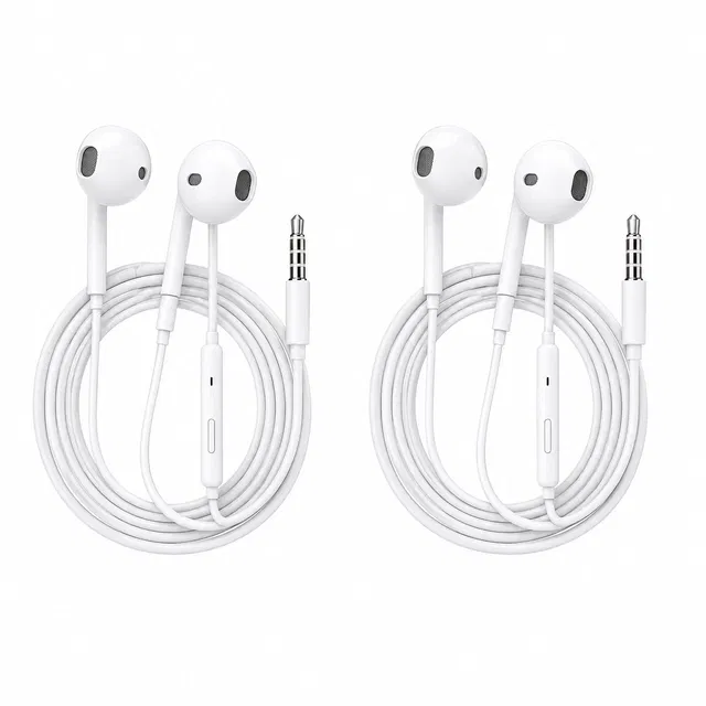 Wired Earphones With Box Pack of 2 White