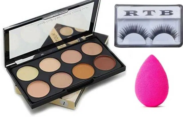 Lenon KissBeauty concealer and Highlighter, Blender & False Eyelash (Set of 3) (S-44)
