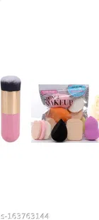 Makeup Puff (6 Pcs) with Foundation Brush (Multicolor, Set of 2)