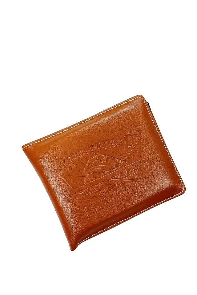 Faux Leather Wallet for Men, Tan, Slim Profile, Multi Card Slots