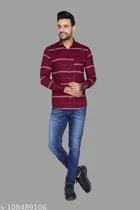 Cotton Blend Striped Shirt for Men, Maroon 