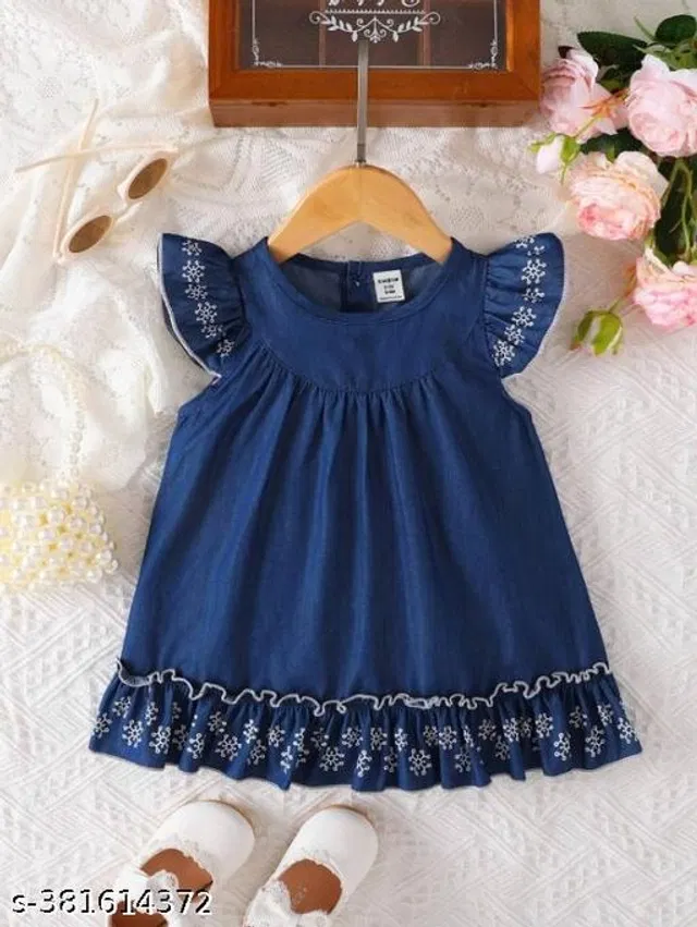 Cotton Frock for Girls (Navy Blue, 1-2 Years)