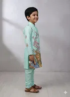 Silk Blend Printed Kurta & Payjama Set For Boys, Green 