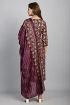 Cotton Blend Printed Kurti with Bottom & Dupatta Set for Women 