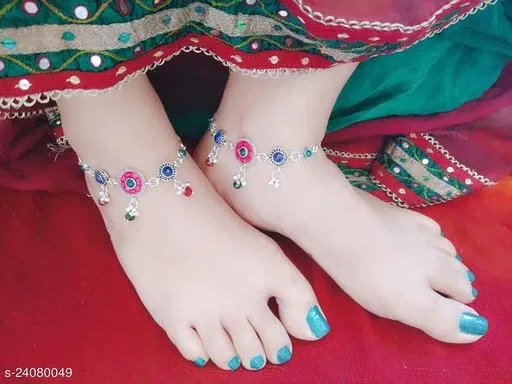 Anklet Silver Free Size Anklets & Toe Rings for Women, Pack of 2